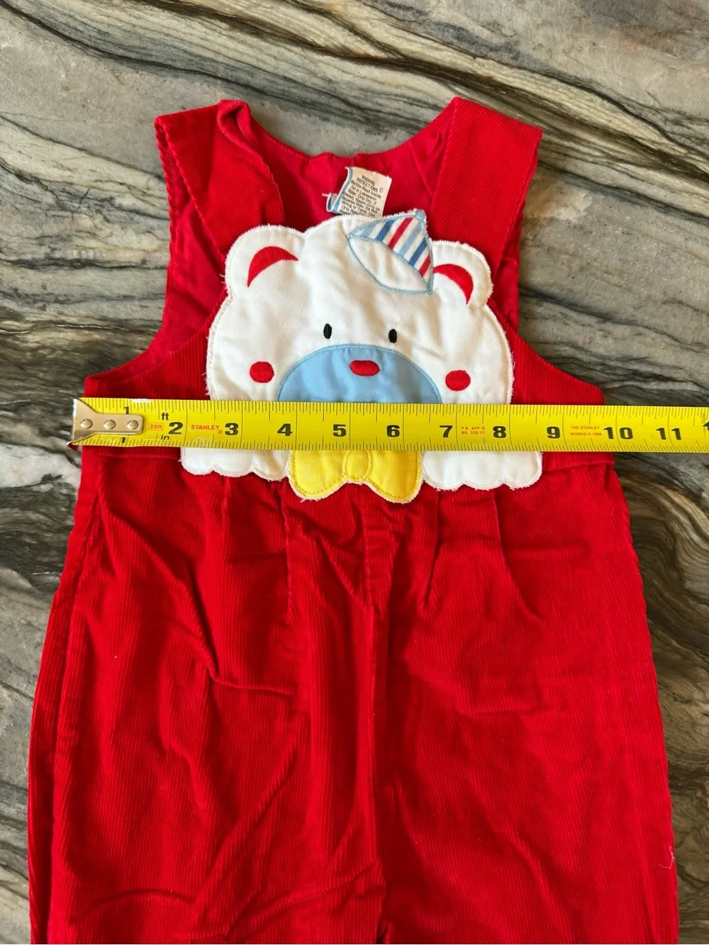 Vintage Red Corduroy Romper White Bear 6-9 M